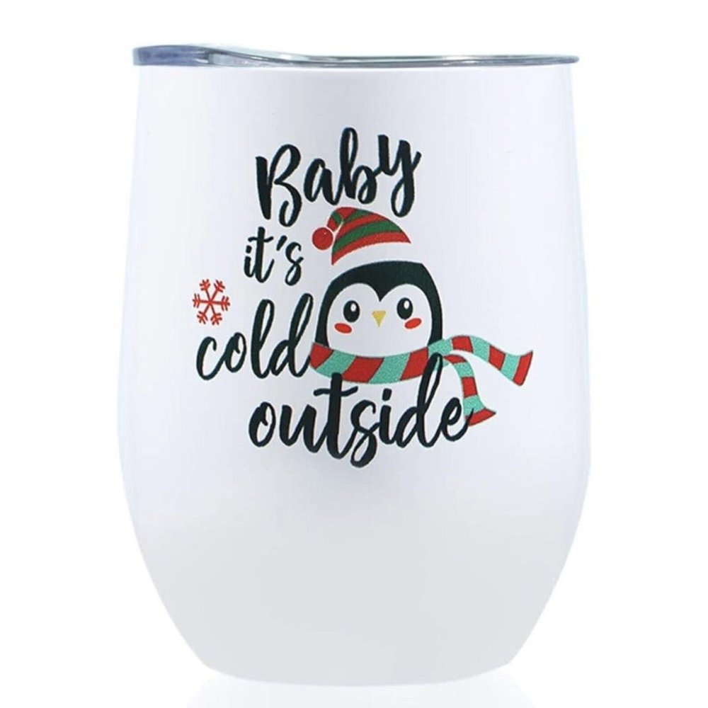 1bttl Penguin Christmas Gifts for Women, 12oz Wine Coffee Tumbler with Lid